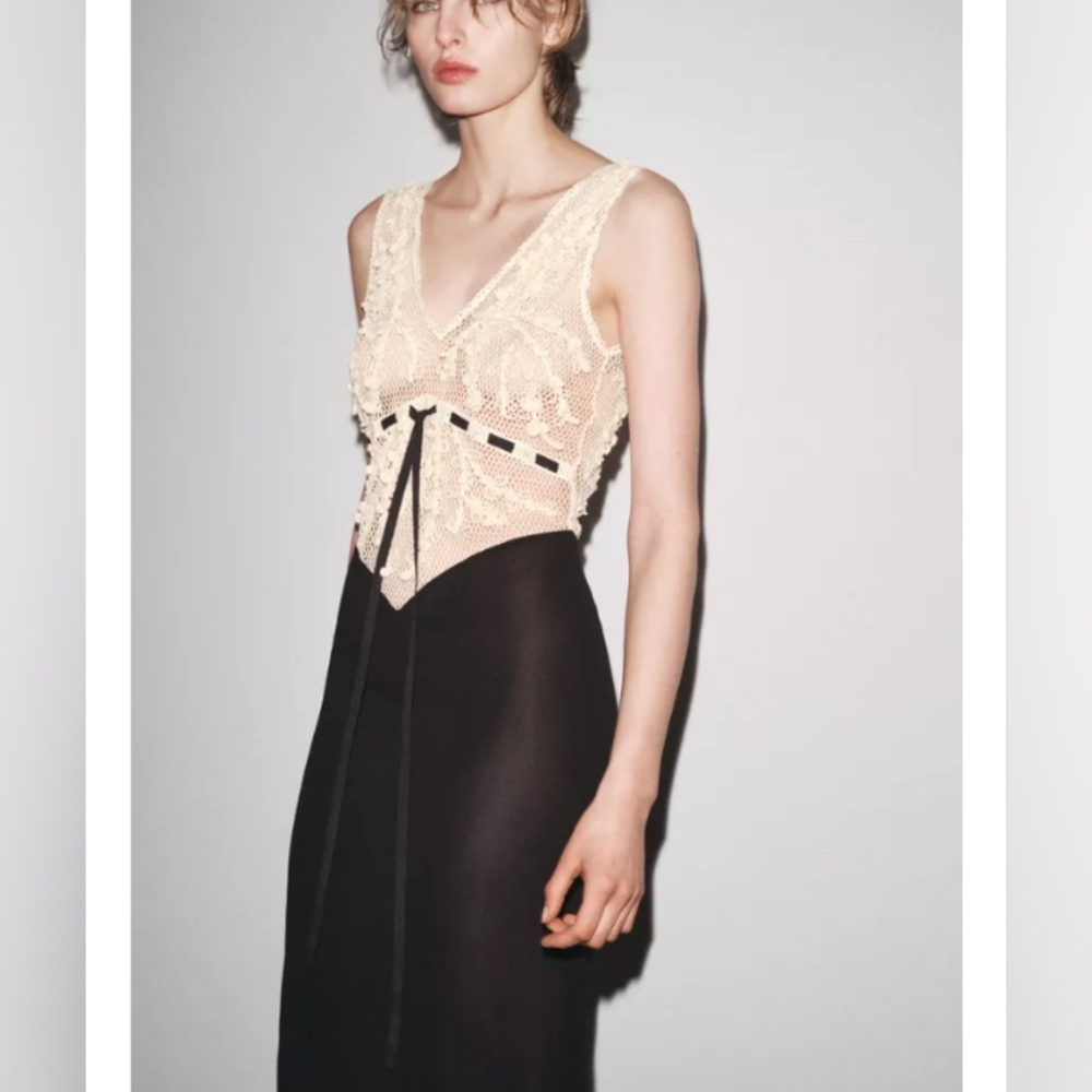 Zara Beaded Texture Combination Dress - Picture 5 of 11